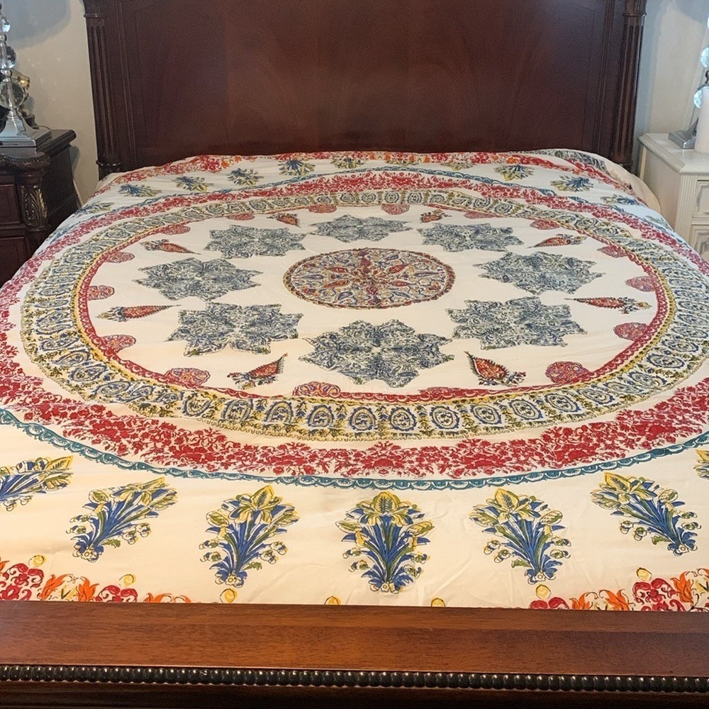 D Studio king‎  Bedding comforter medallion floral white bohemian cotton